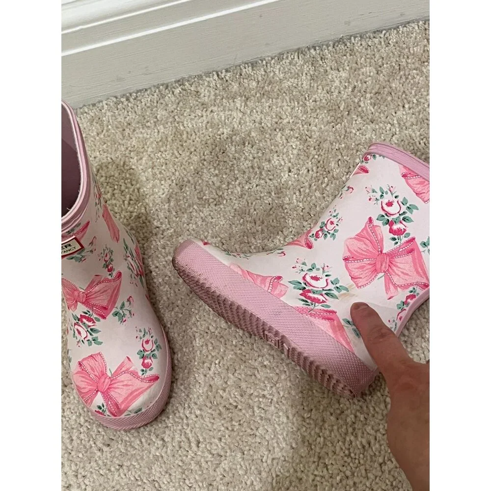 Hunter X Love Shack Fancy Boots Girls Kids Size US 7 Pink Bows - Picture 8 of 11